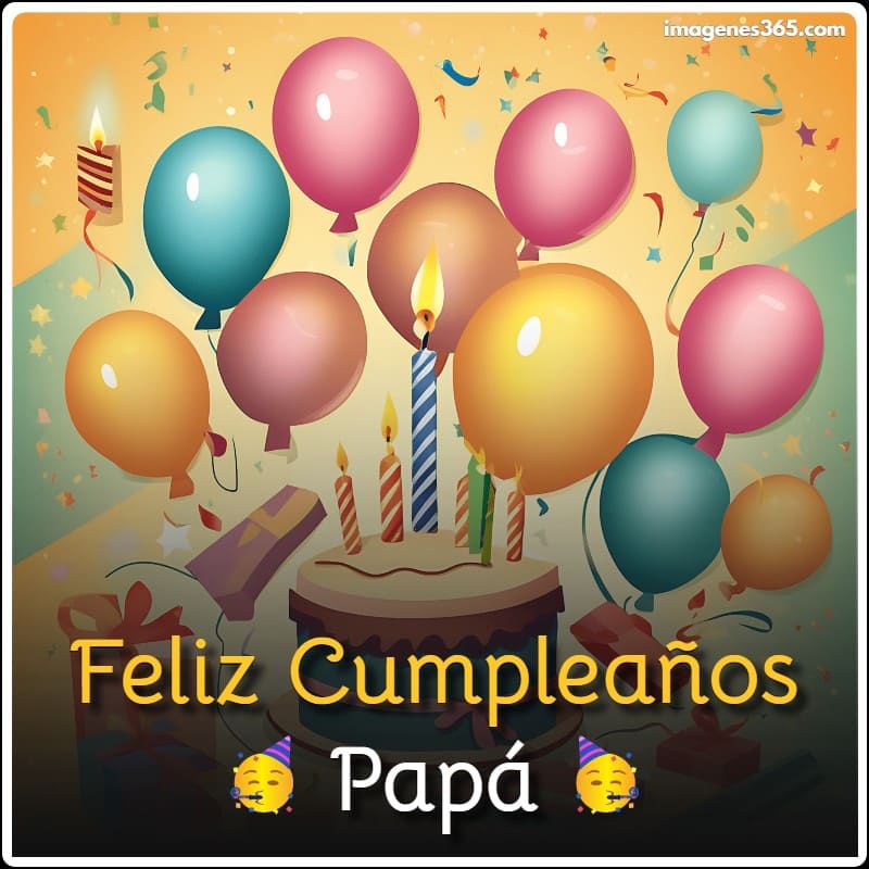 Una tarjeta de cumpleaños con globos y las palabras feliz cumpleaños Papá.